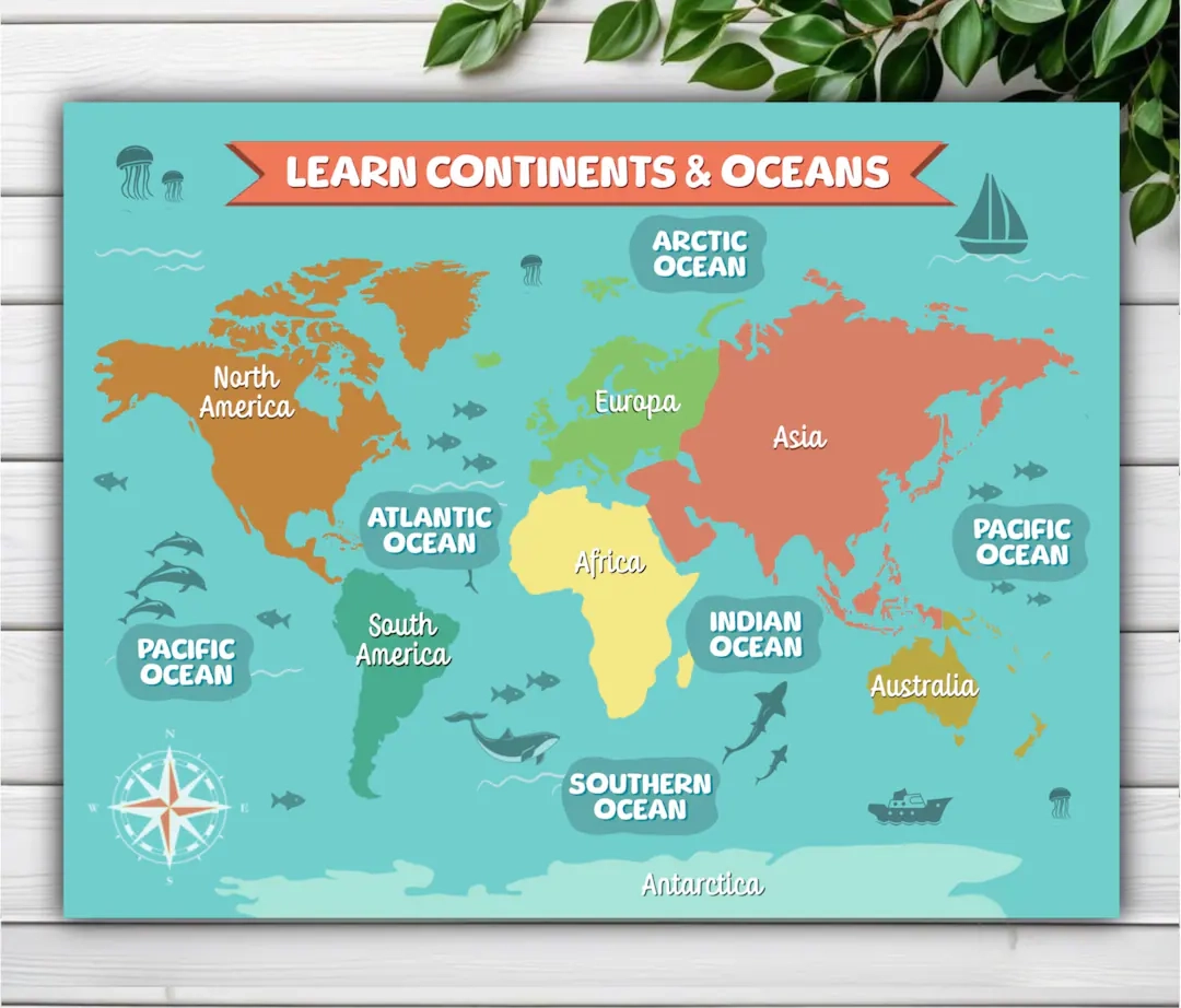 Buy World Map Printable Continents amp Oceans Montessori Puzzle Learn 7 Continents And Oceans Montessori World Map Puzzle Learning World Map Online 
