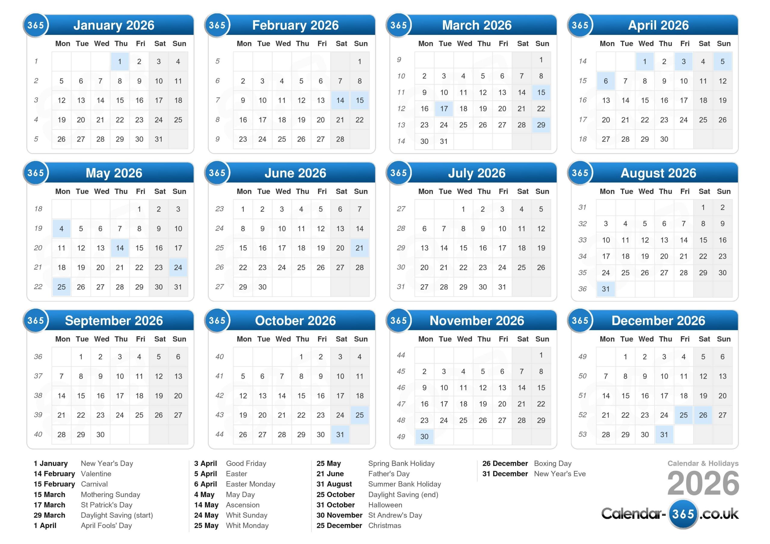 Academic Year Calendar 2026-26 Uk