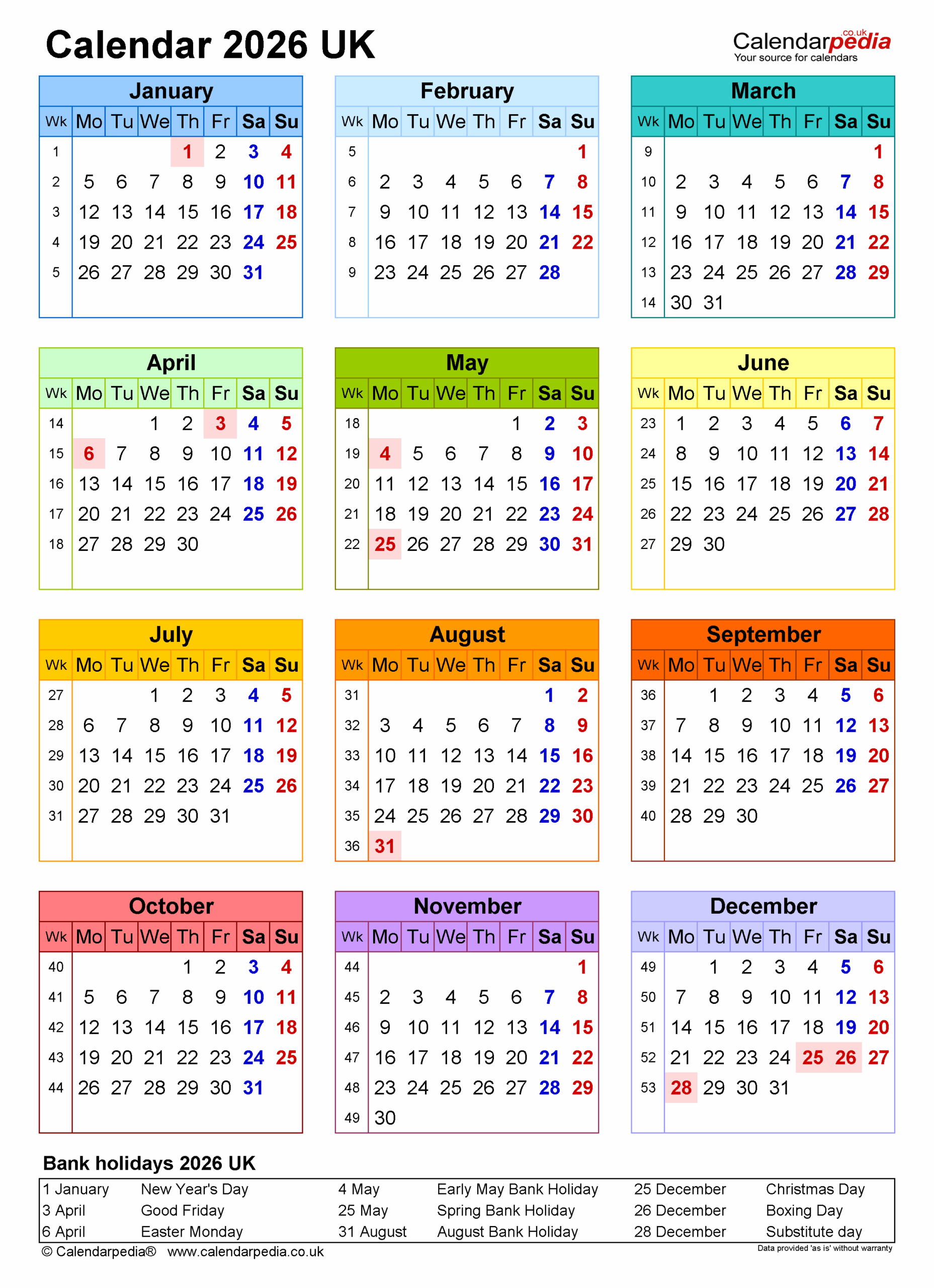 2026 26 Calendar Printable