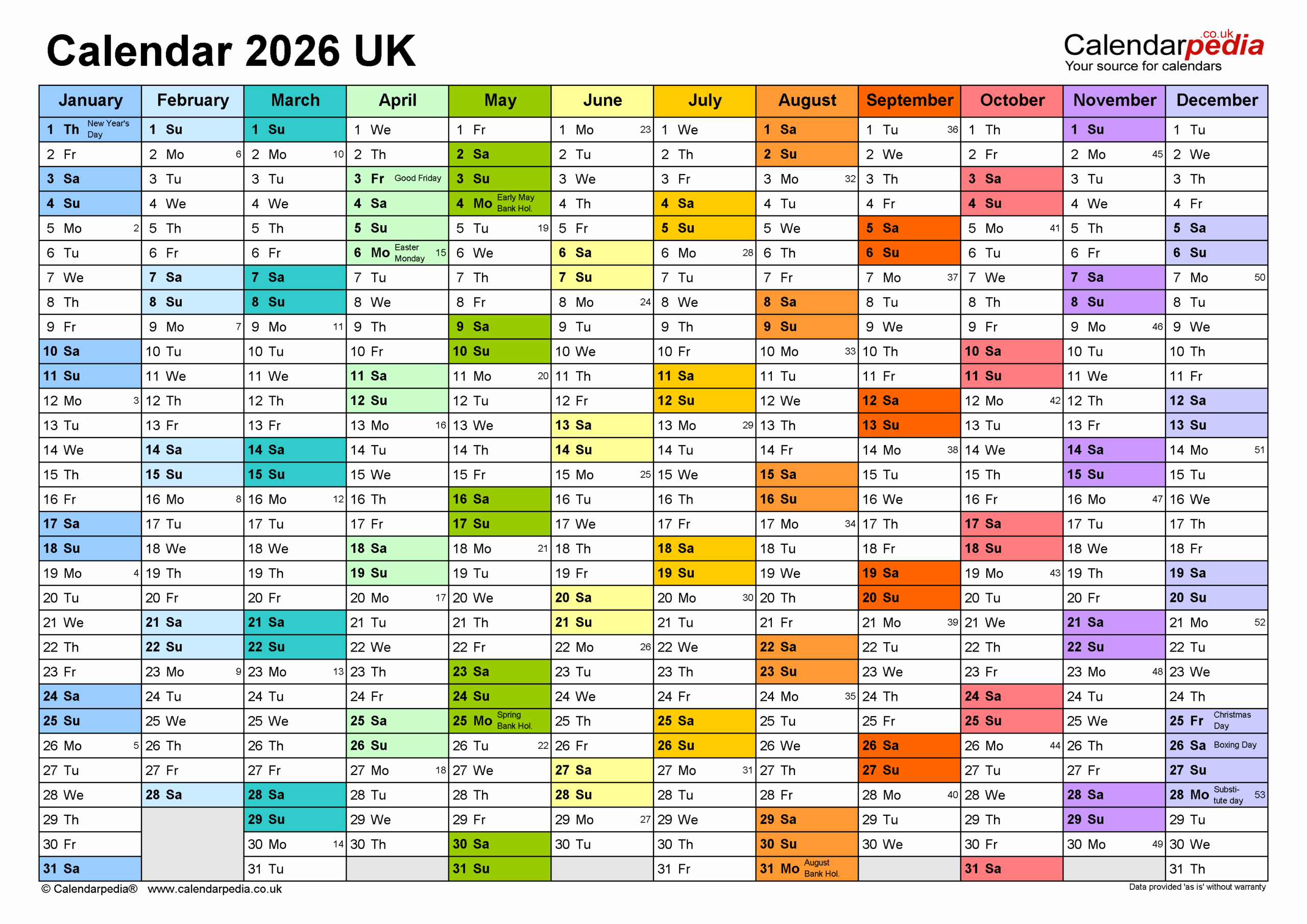 2026 Year Calendar Printable Free