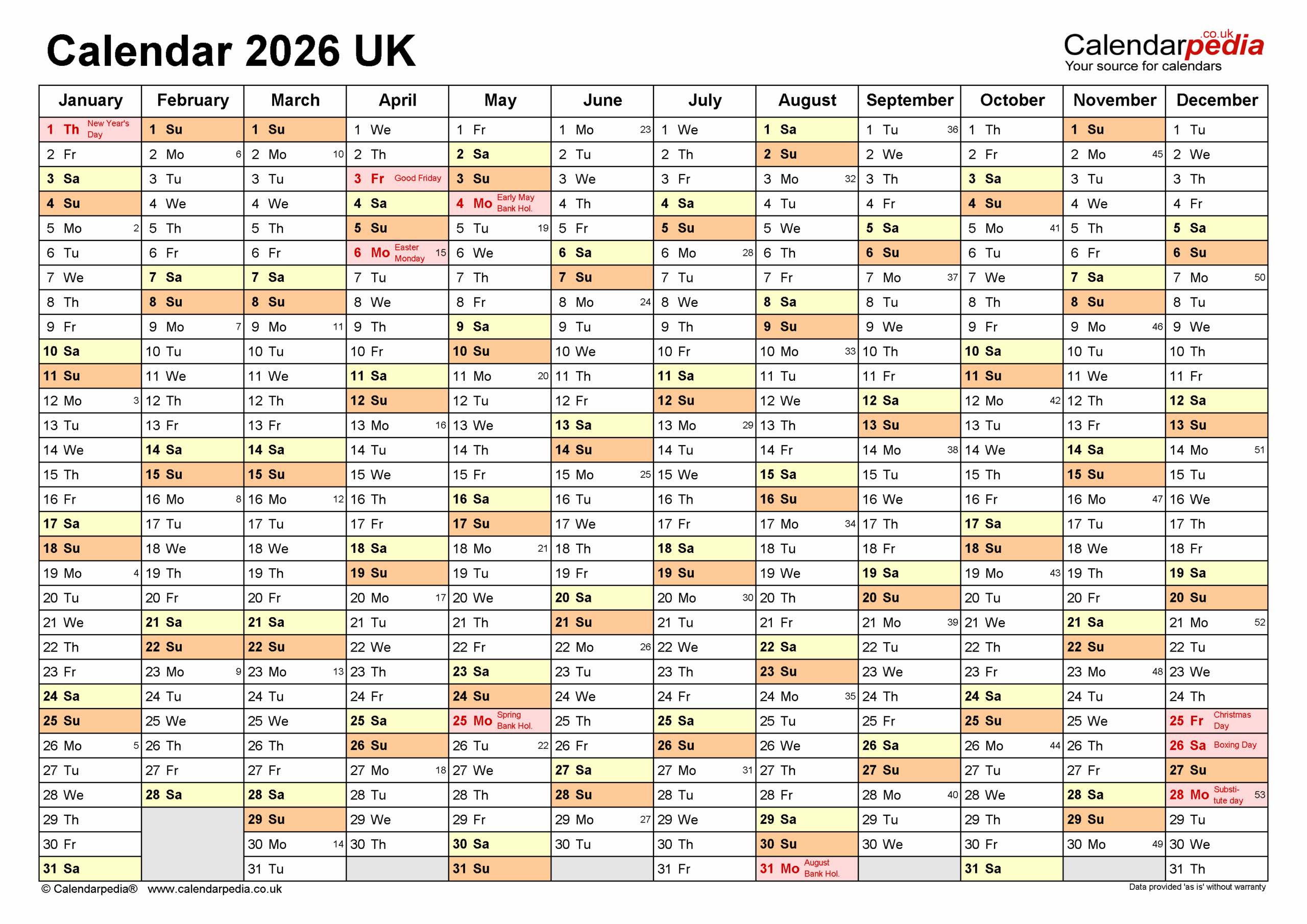 Printable Blank Calendar 2026 26