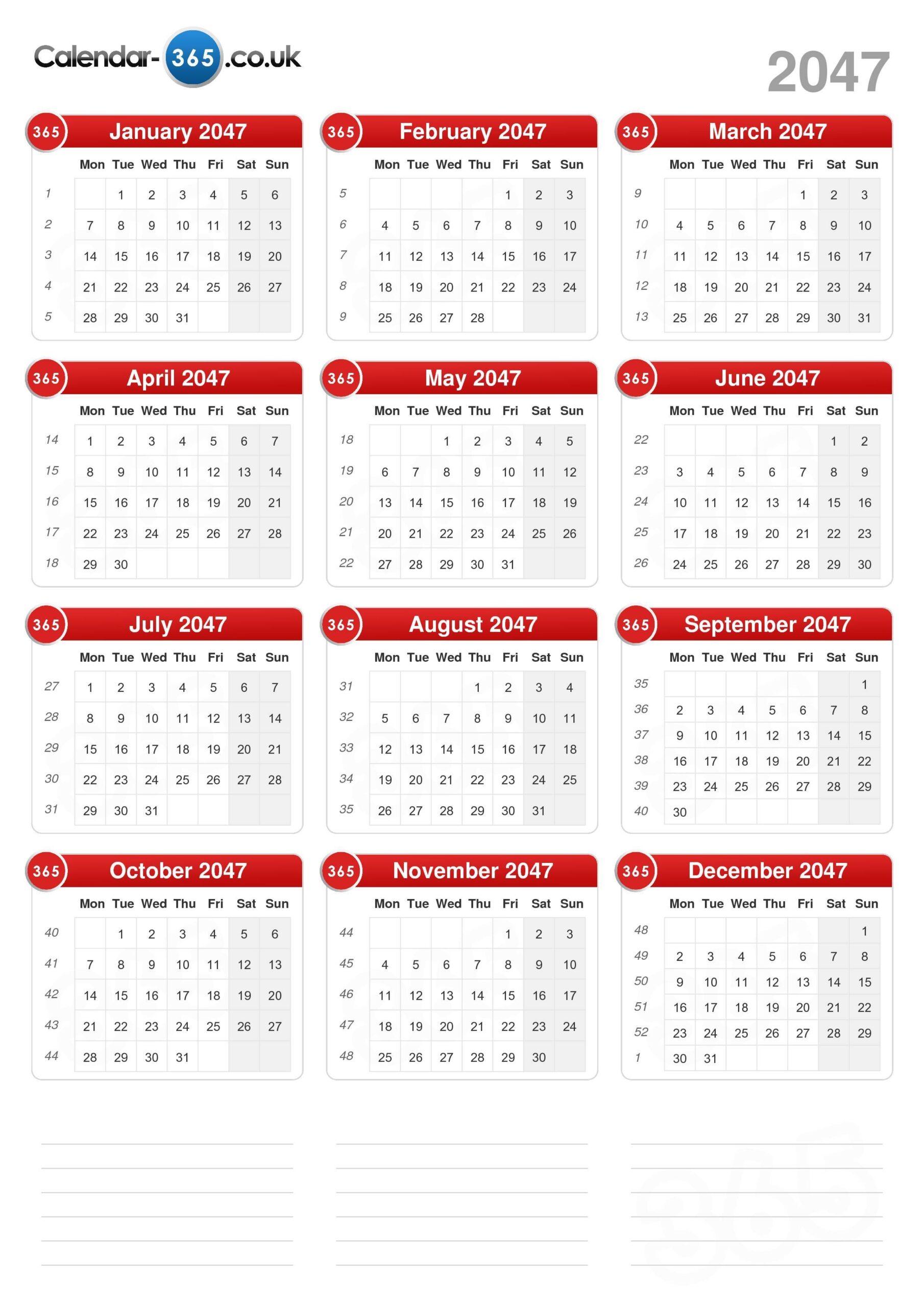 Calendar 2047