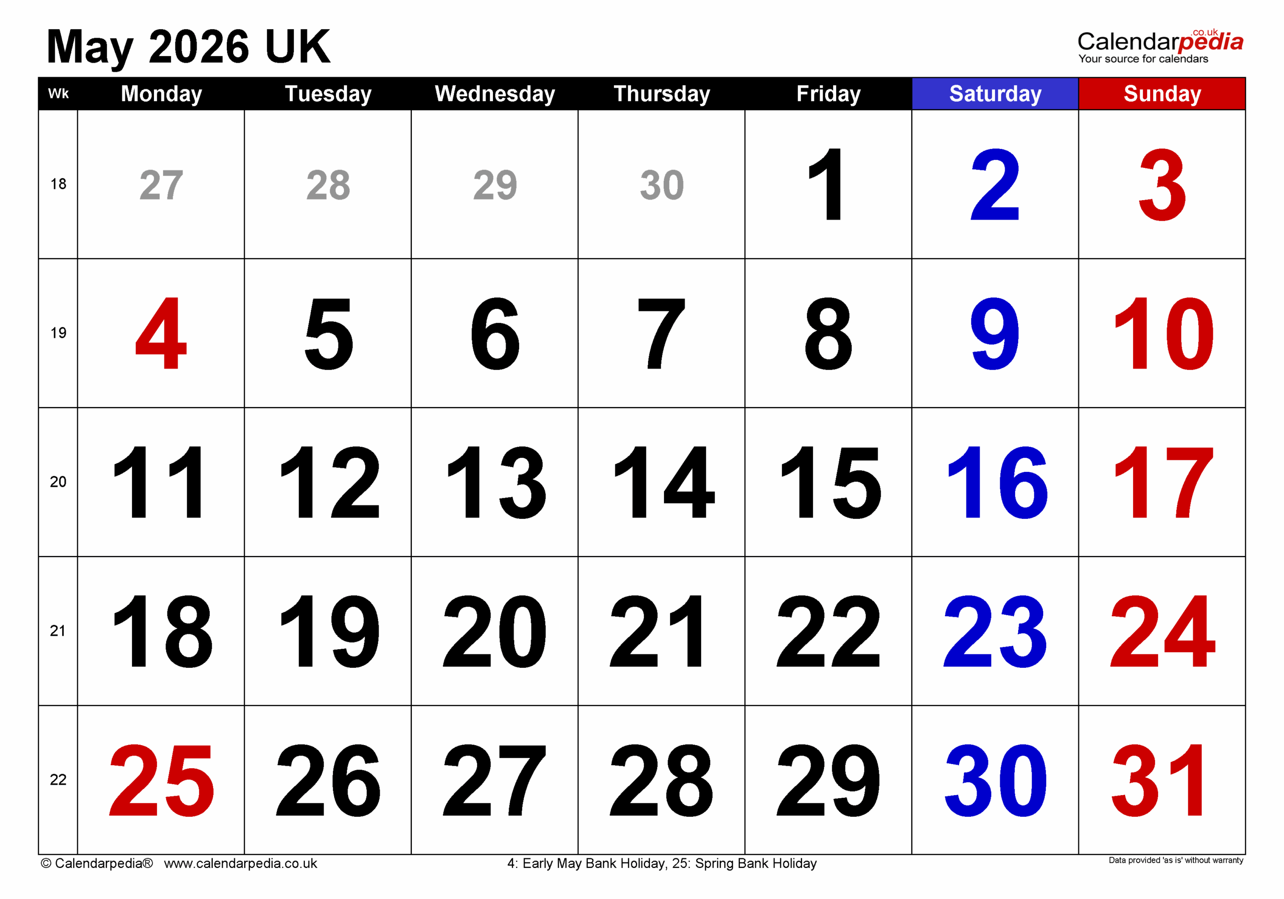Printable 2026 May Calendar