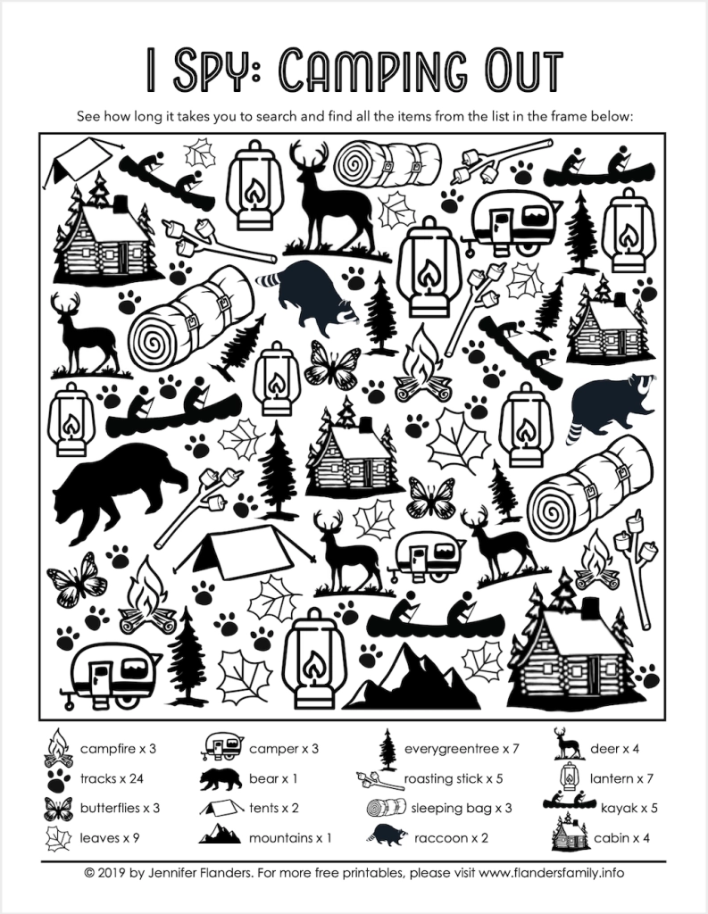 Camping Themed I Spy Game Free Printable Flanders Family Home Life