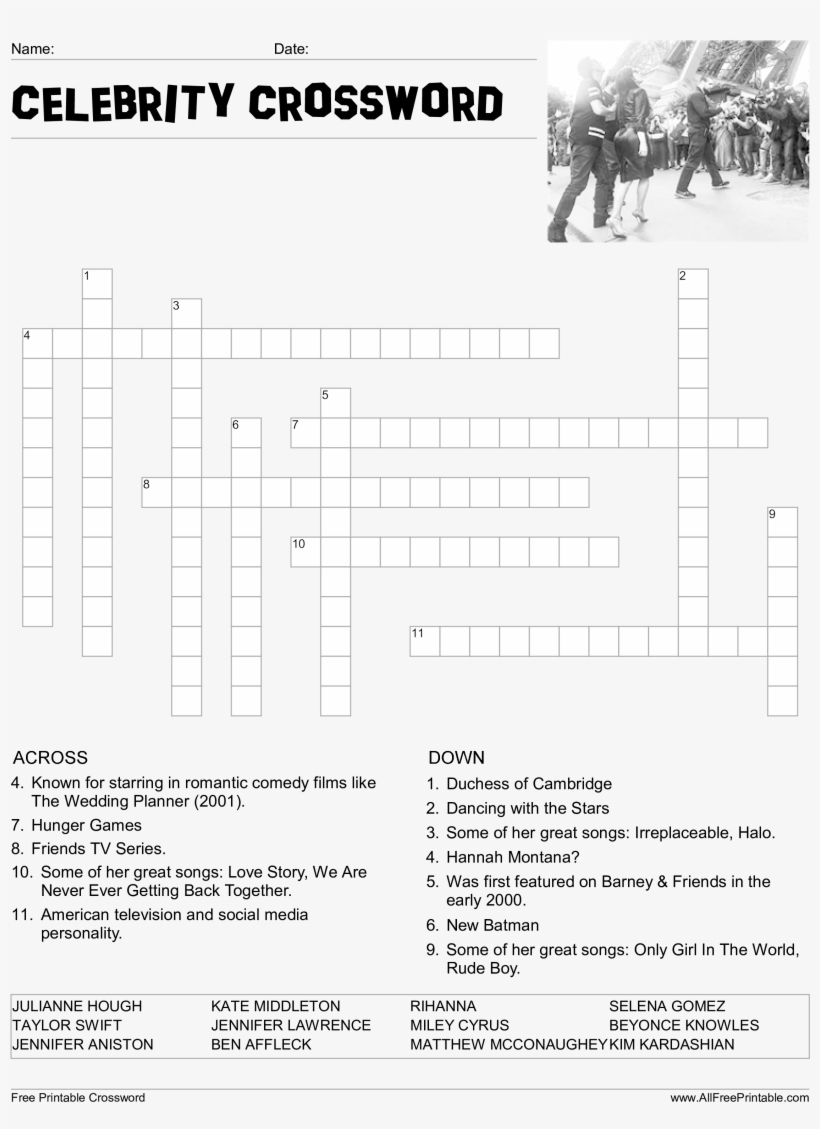 Celebrity Crossword Puzzle Main Image Download Template 
