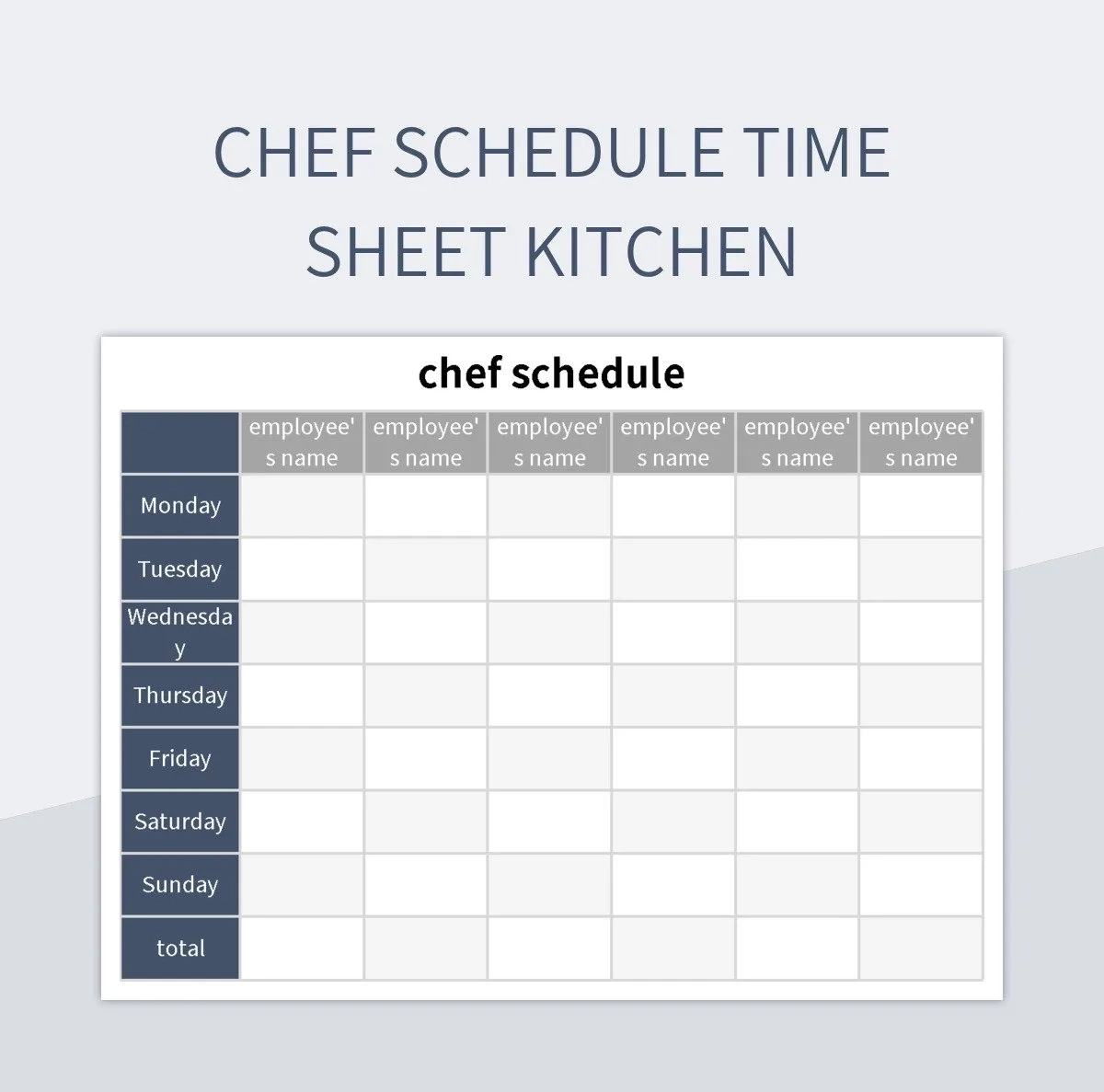 Chef Schedule Time Sheet Kitchen Excel Template And Google Sheets 