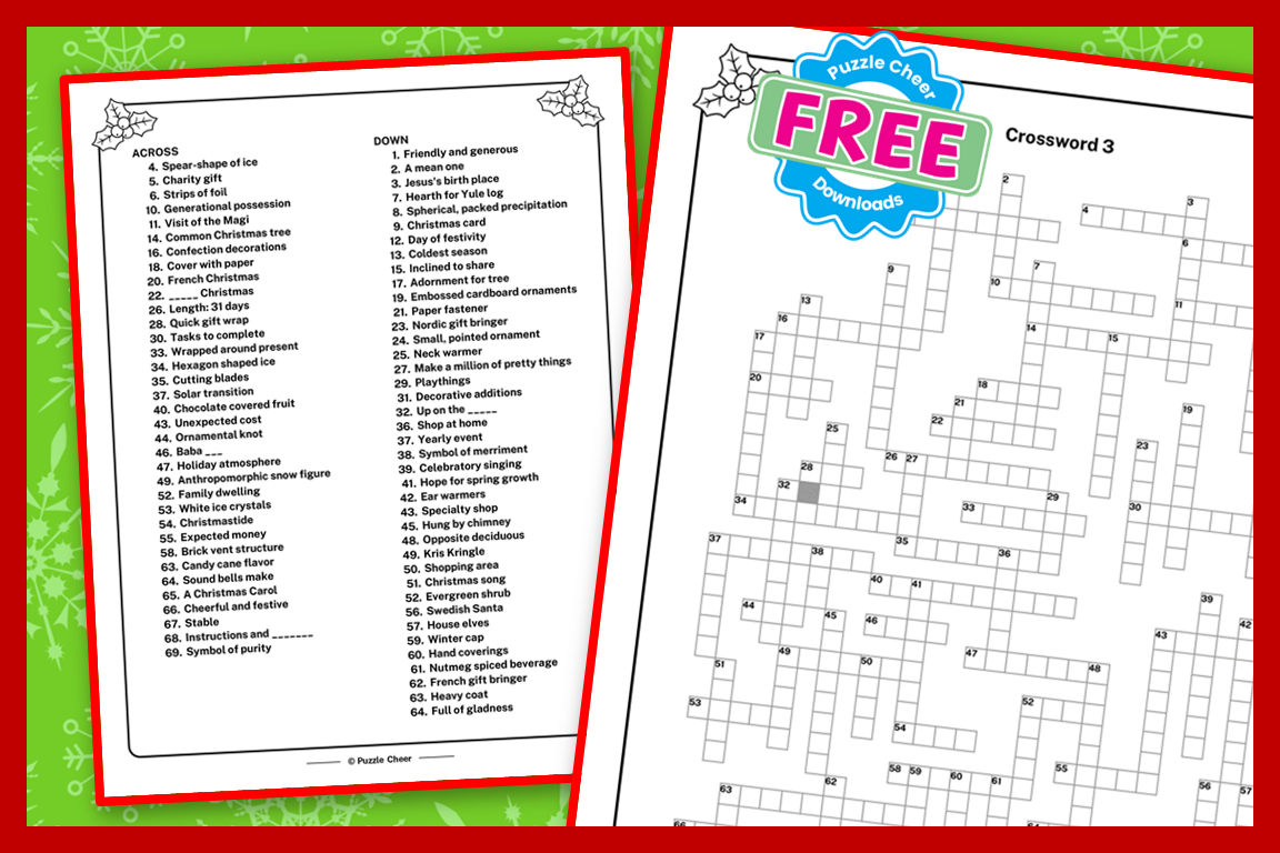 Adult Christmas Crossword Puzzles Printable