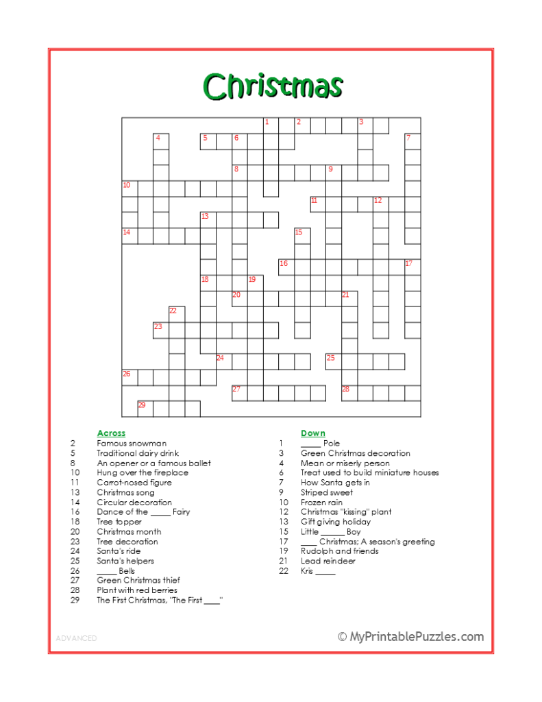 Free Crossword Puzzles Printable Adults