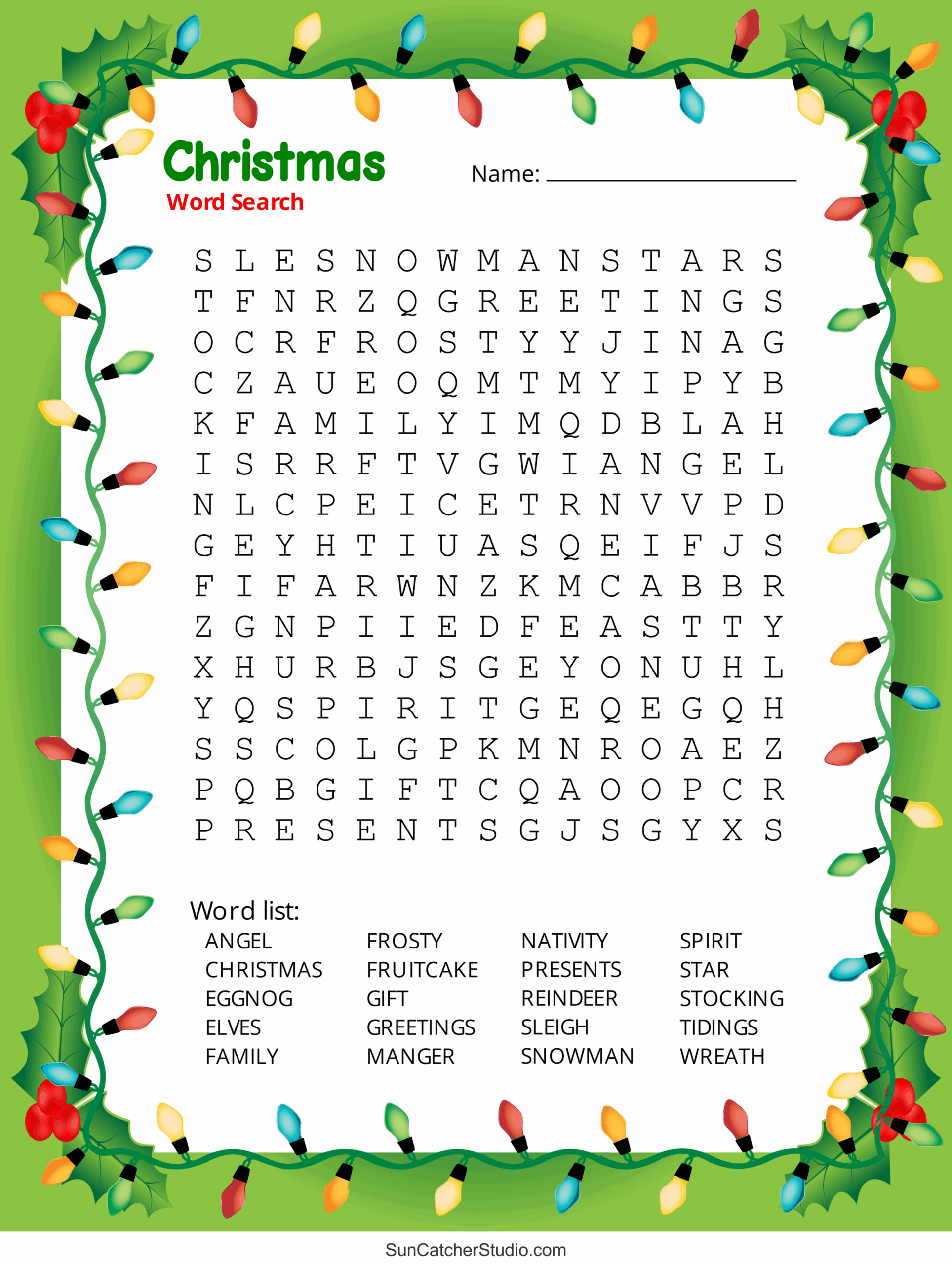 Christmas Word Search Puzzle Free Printable