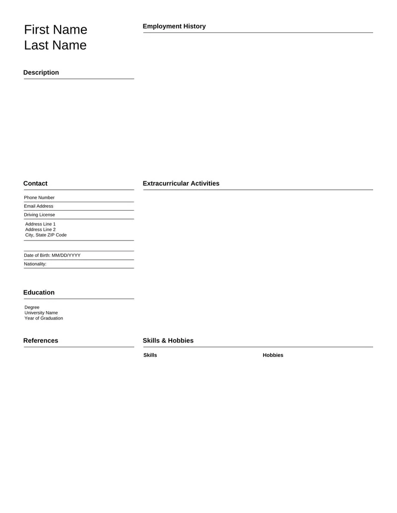 Fill In Blank Printable Resume Worksheet