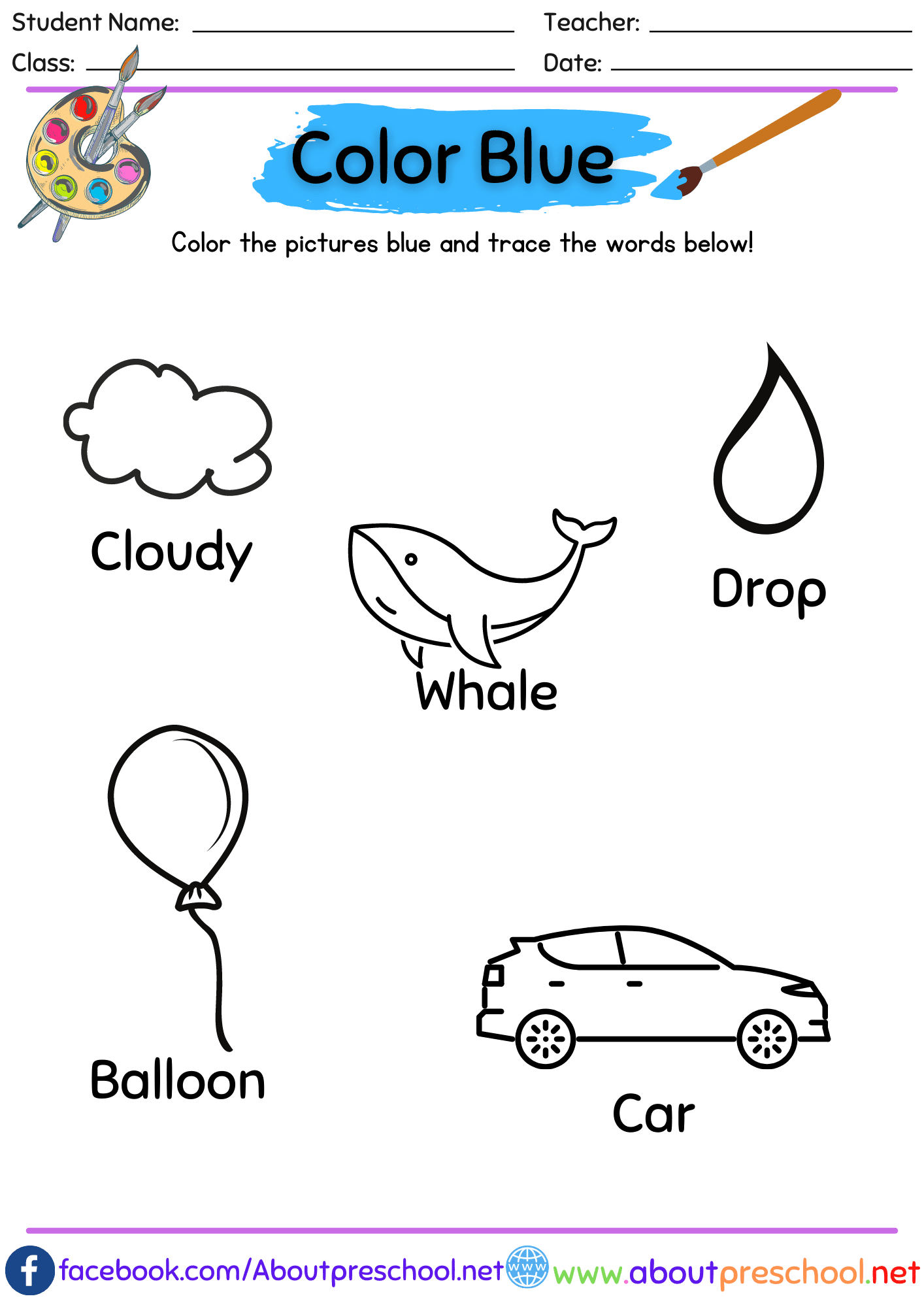 Color Blue Worksheets For Toddlers