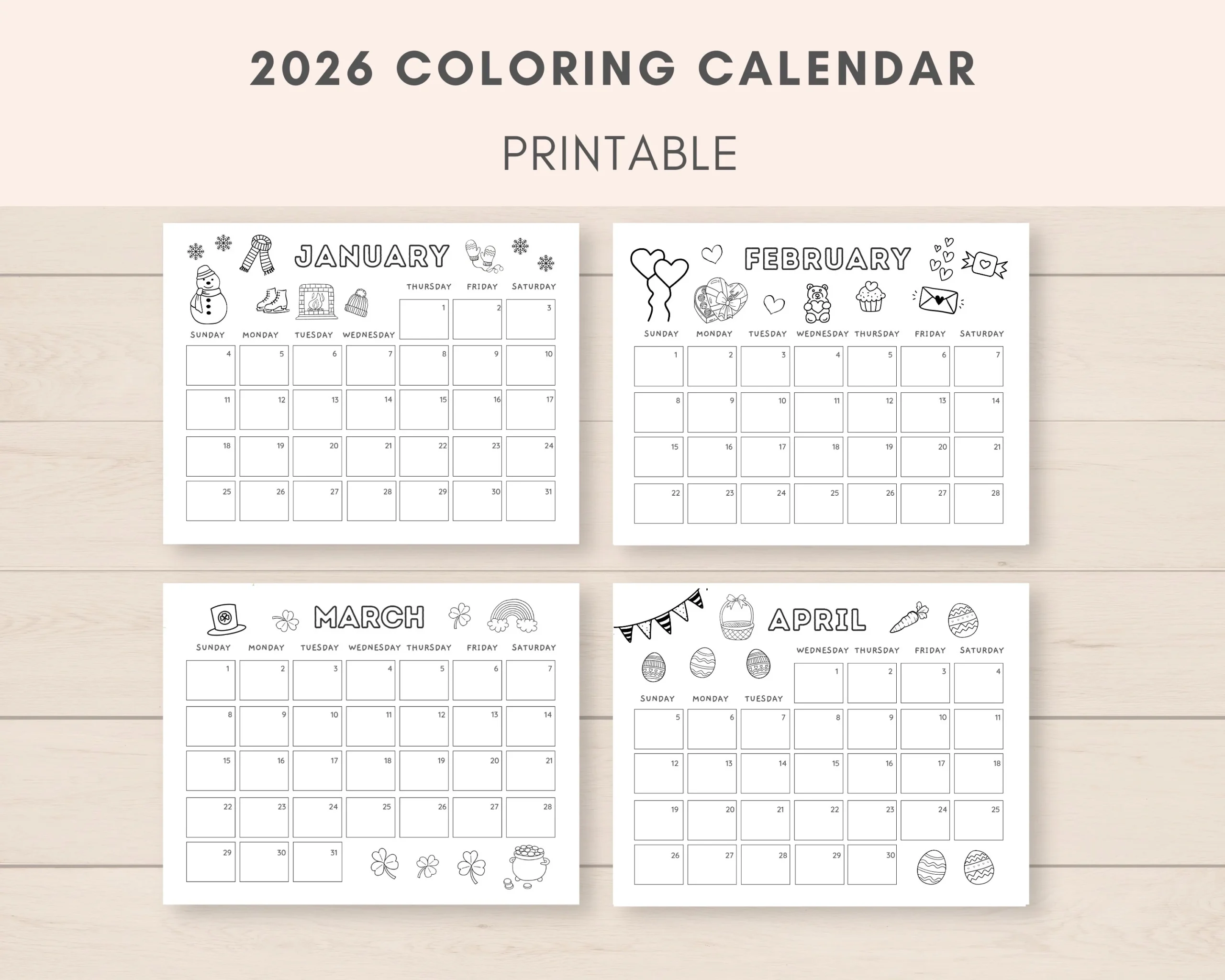 Coloring Calendar 2026 Kids Calendar Academic Calendar 