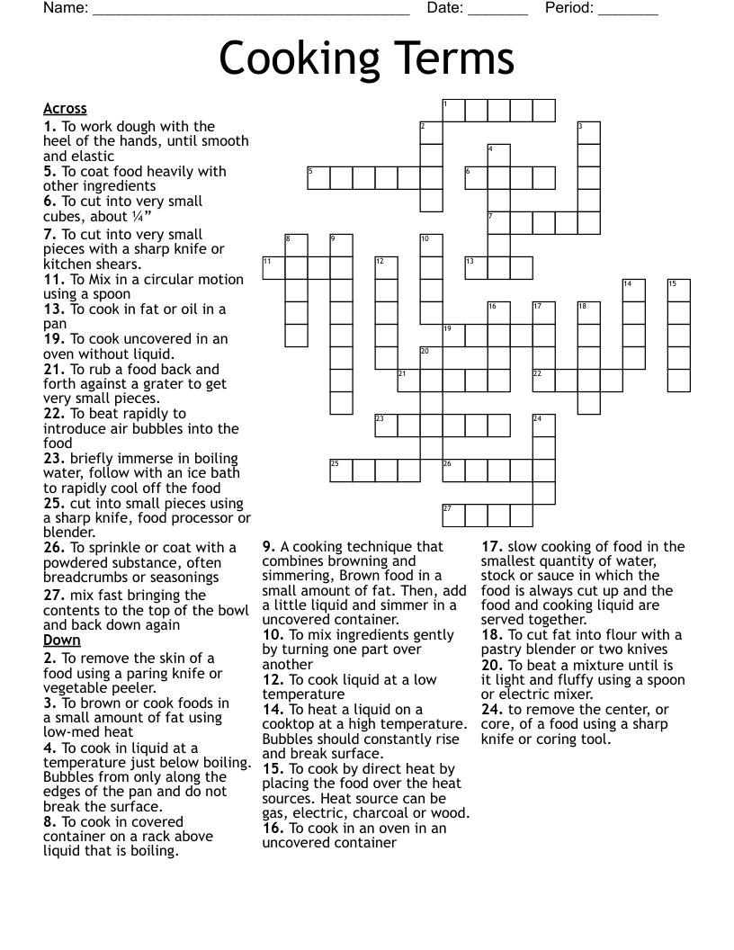 Cooking Terms Crossword WordMint