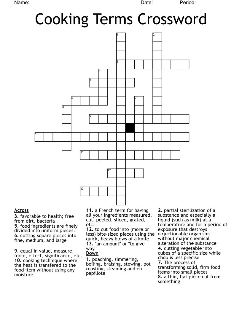 Cooking Terms Crossword Puzzle
