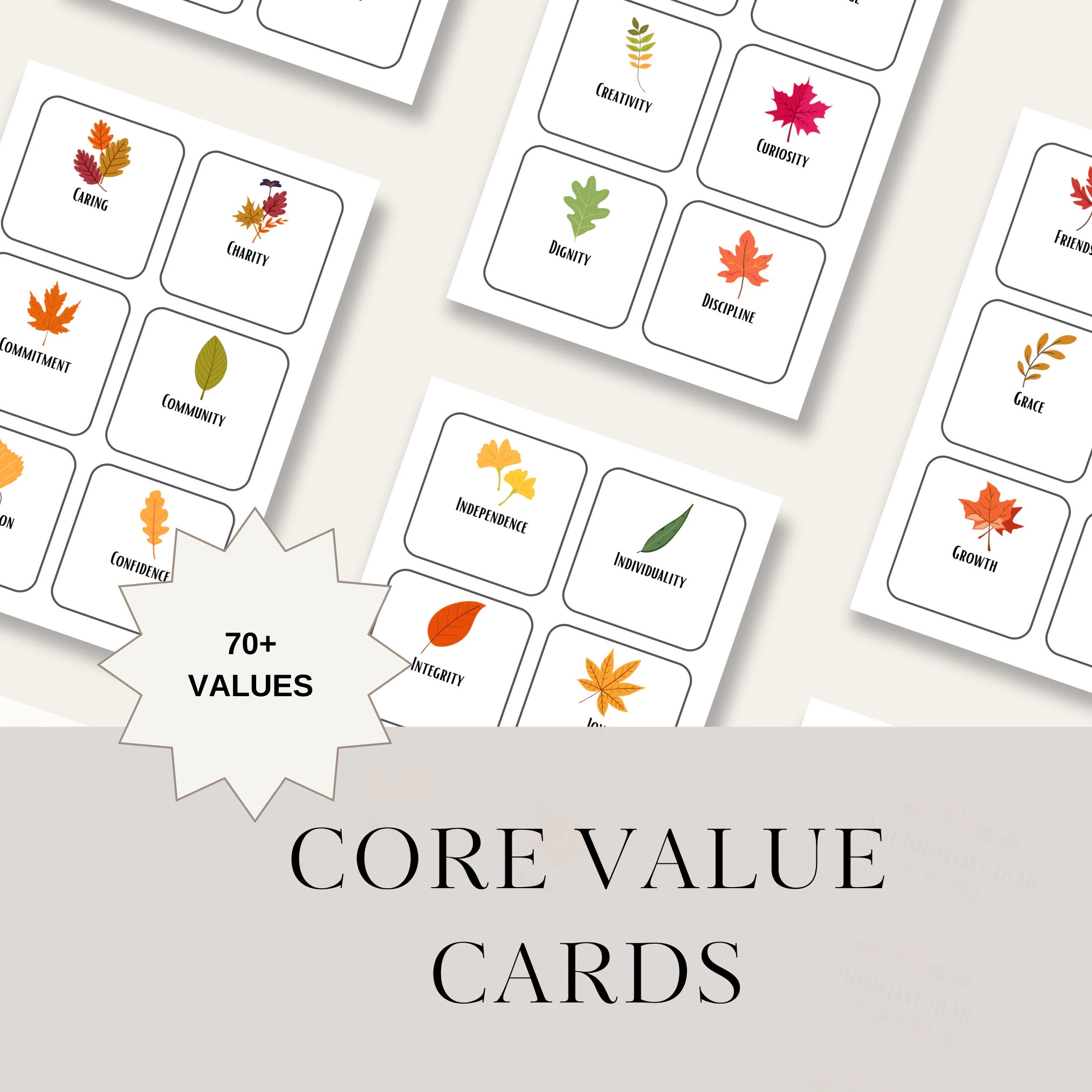 Core Values Cards Therapy Tools Digital Download Mental Health 