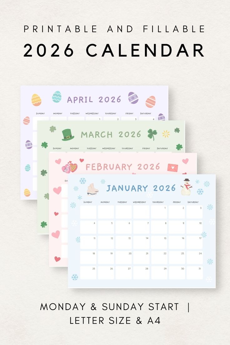 Cute Printable Blank Calendar 2026