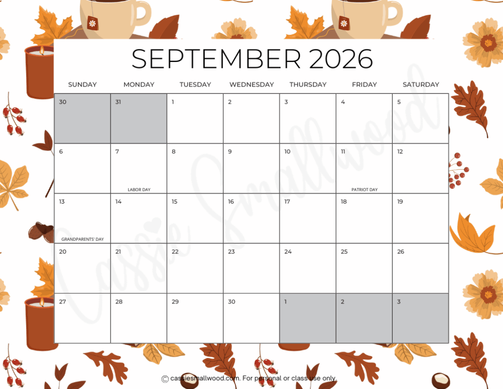 September 2026 Printable Calendar Free