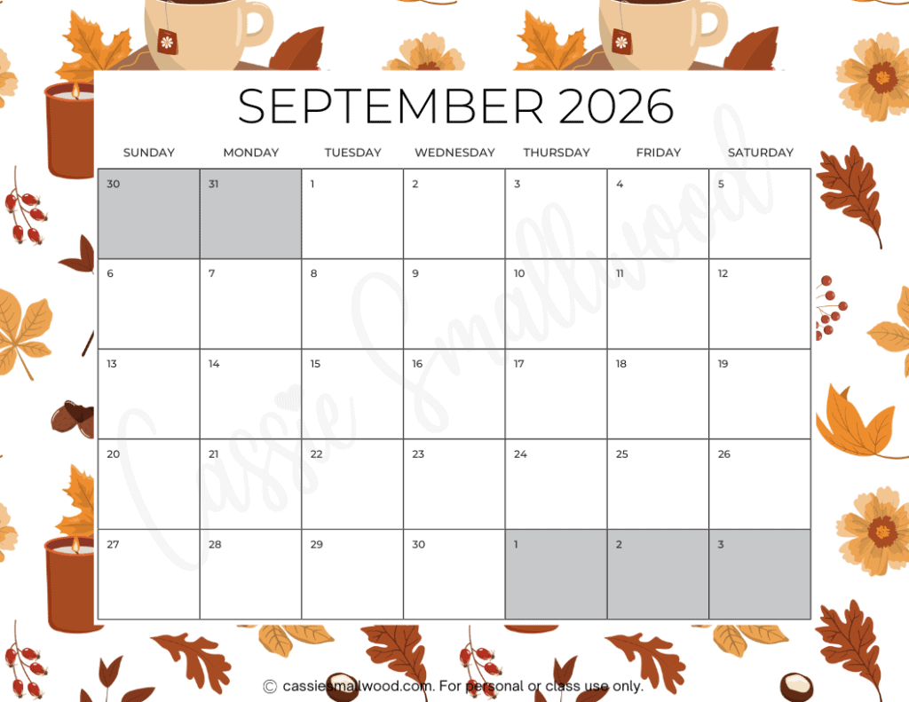 Blank September 2026 Calendar Fall