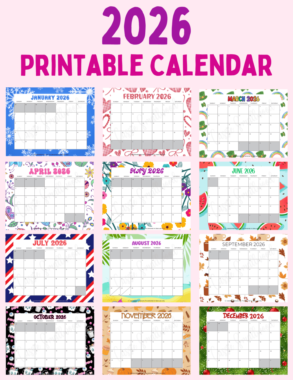 Blank Printable Coloring Calendar 2026