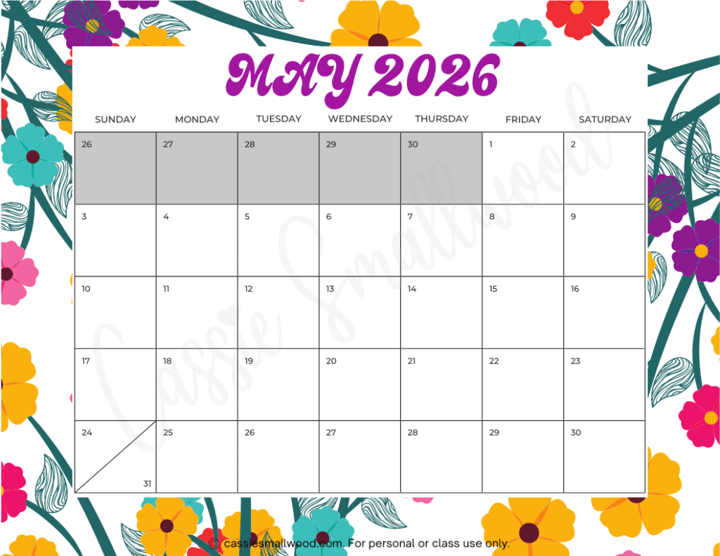 Blank Calendar 2026 May