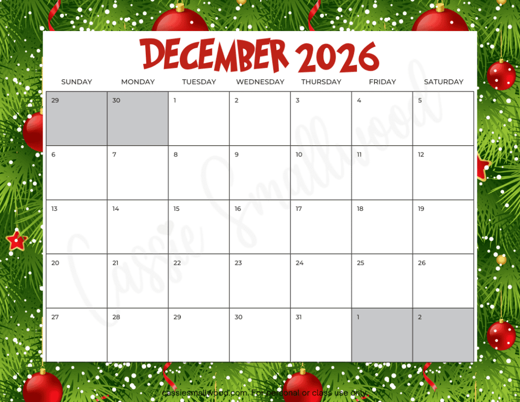 Printable Blank Advent Calendar 2026