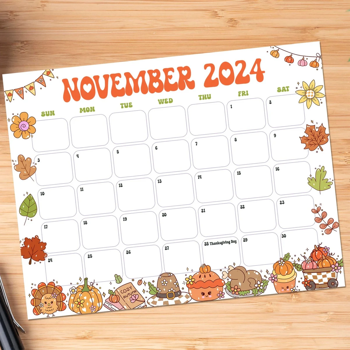 Cute Retro Whimsical November Calendar Printable Posh Park