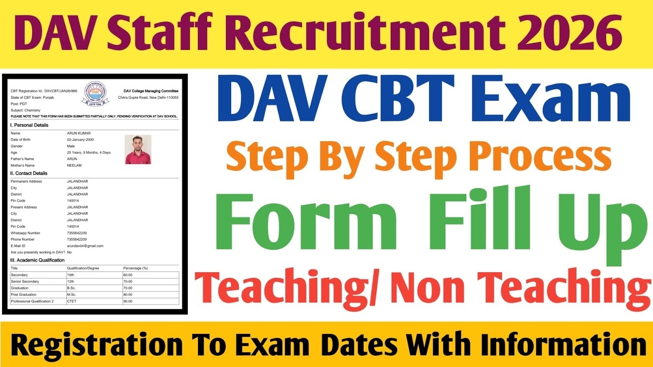 DAV CBT EXAM 2026 Online Form Fill Up Step By Step davcbtexam cbt2026 davschool