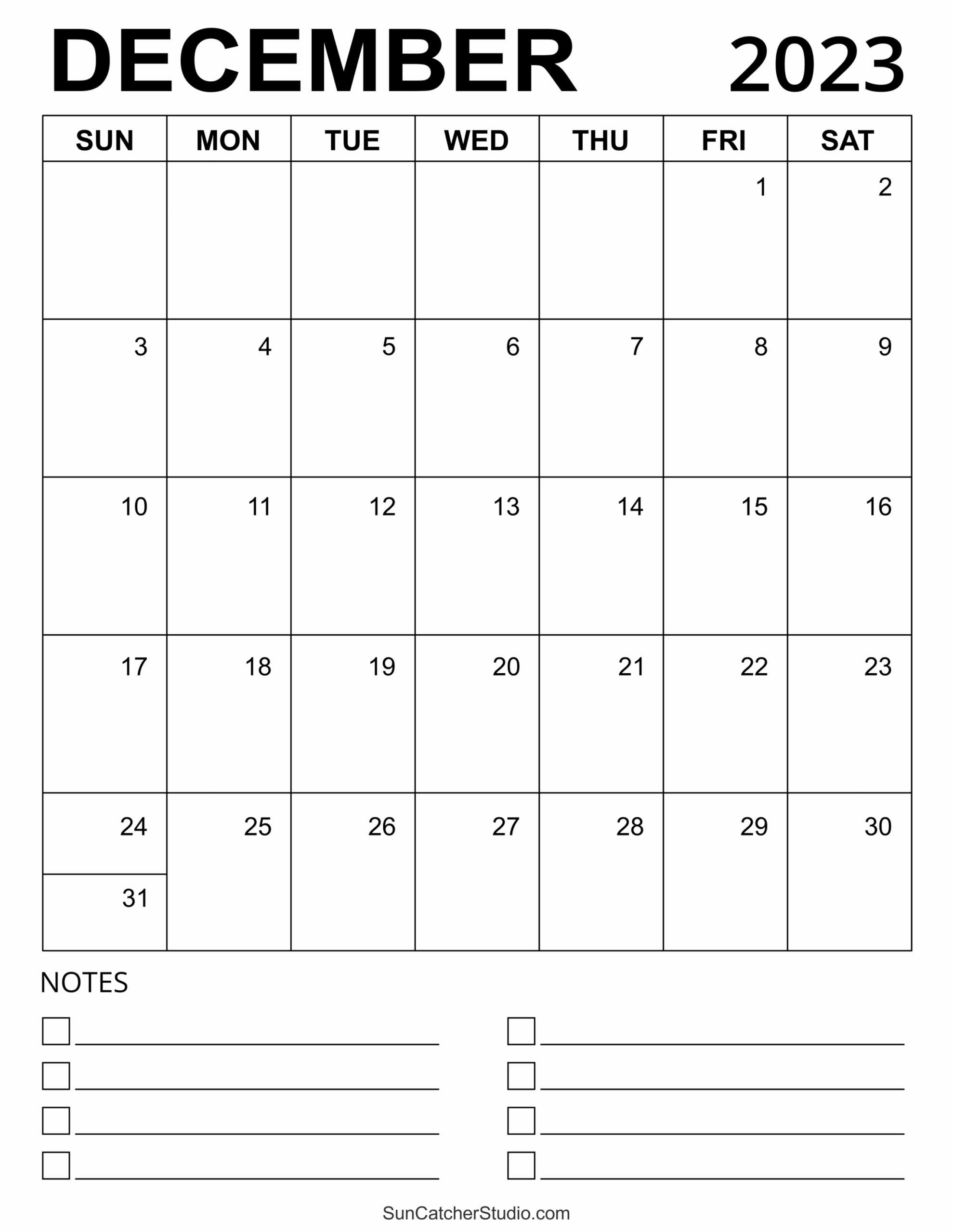 December 2023 Calendar Free Printable Free Printables 