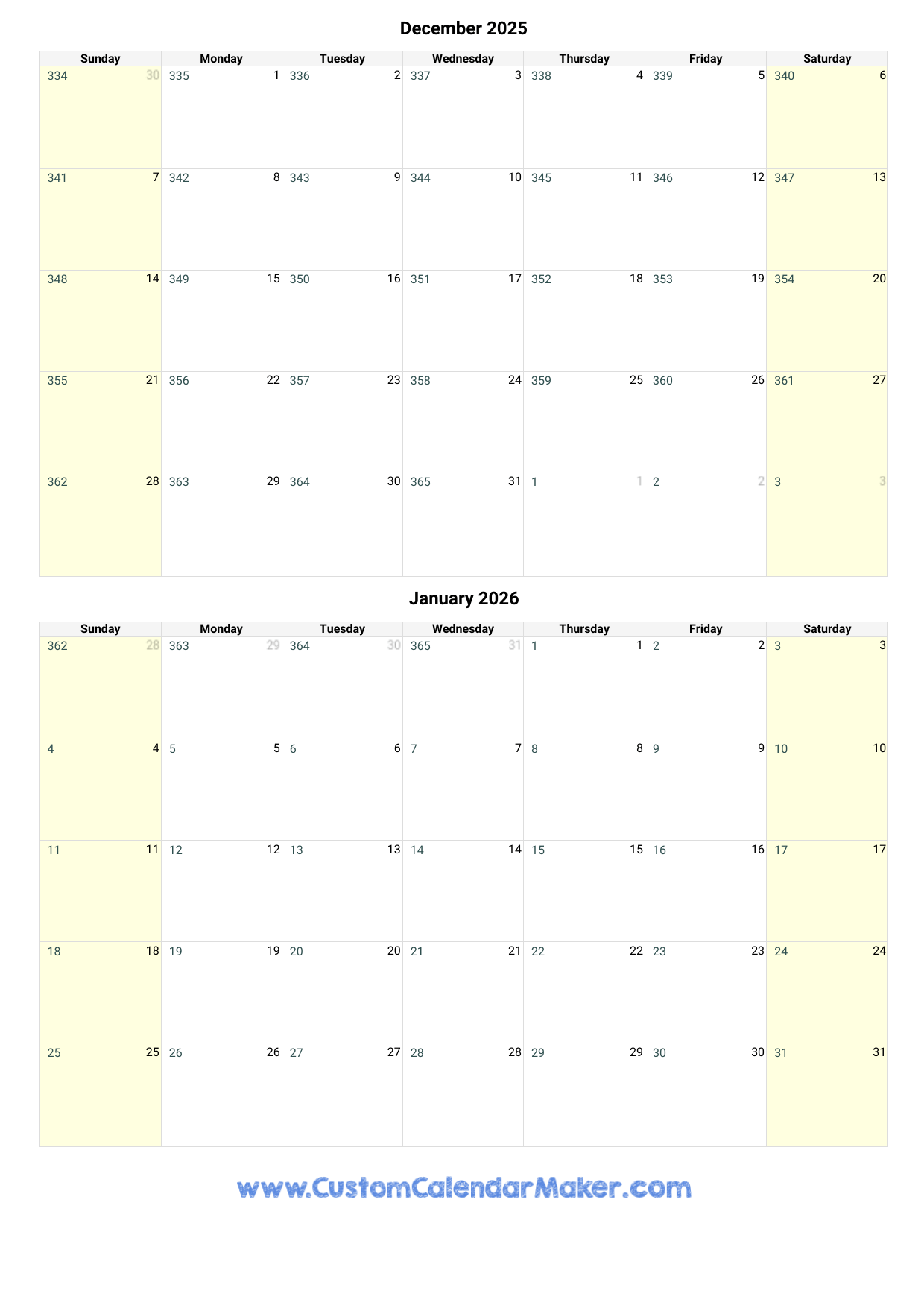December 2025 And January 2026 Calendar Custom Calendar Maker