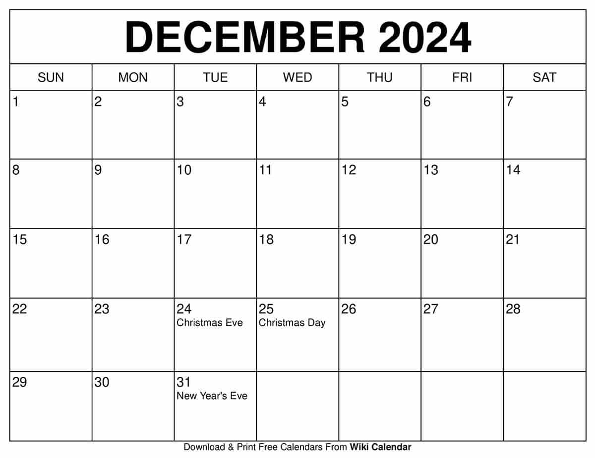 December Weekly Calendar Printable