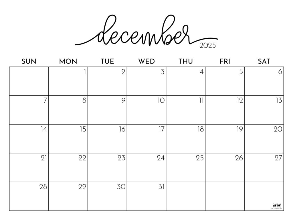 Printable December Calendar Numbers