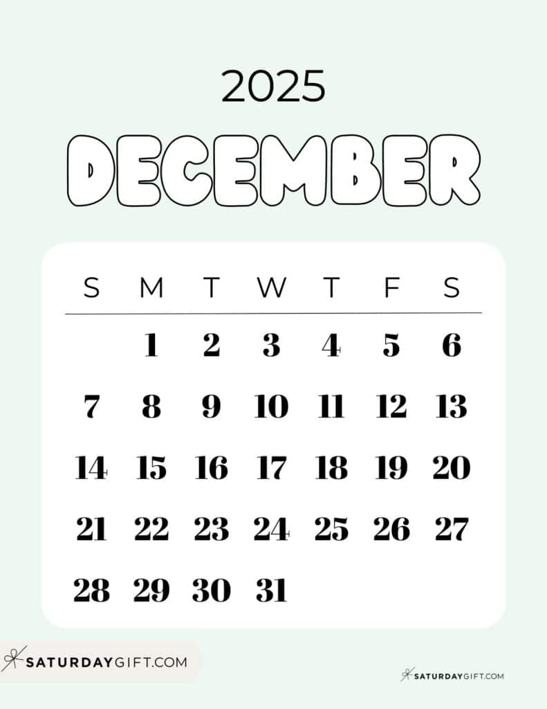 December 2025 Calendars 23 Cute Free Printable PDFs SaturdayGift