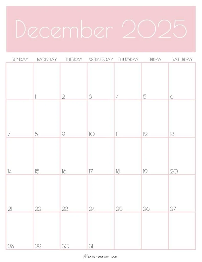 December 2025 Calendars 23 Cute Free Printable PDFs SaturdayGift