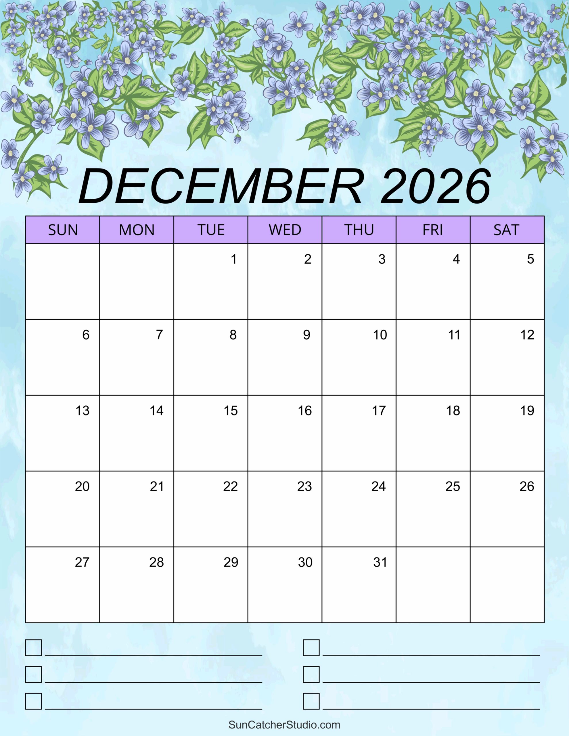 Blank Calendar December 2026 Printable