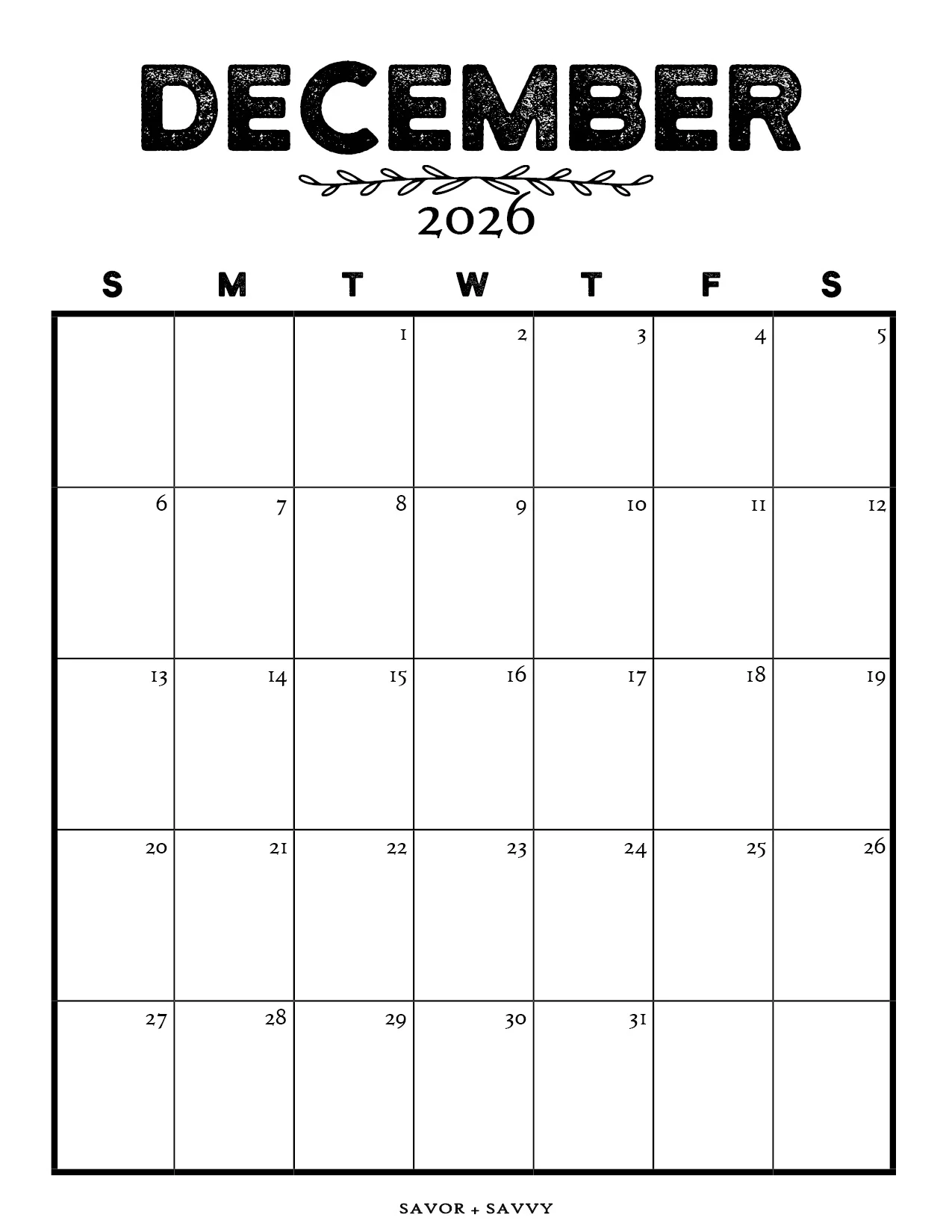 December Printable Calendar 2026 Elf