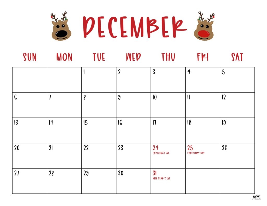 Cute December Calendar Printable 2026