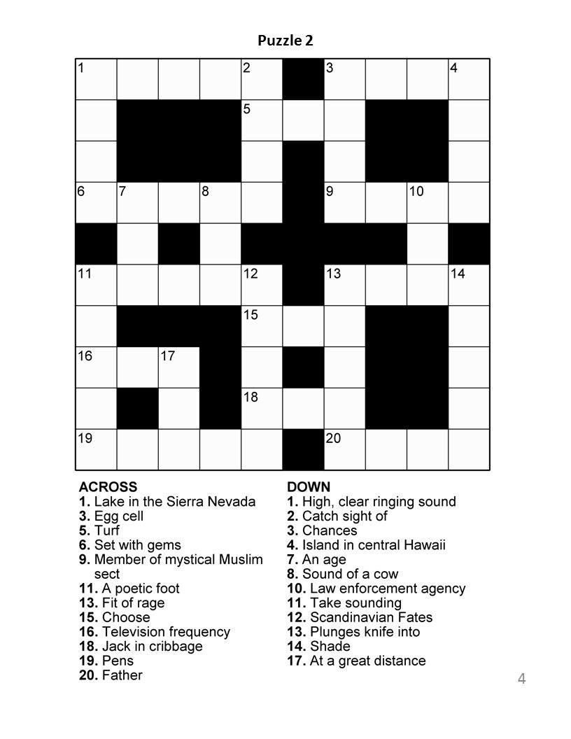 Crossword Puzzles For Seniors Free Printable
