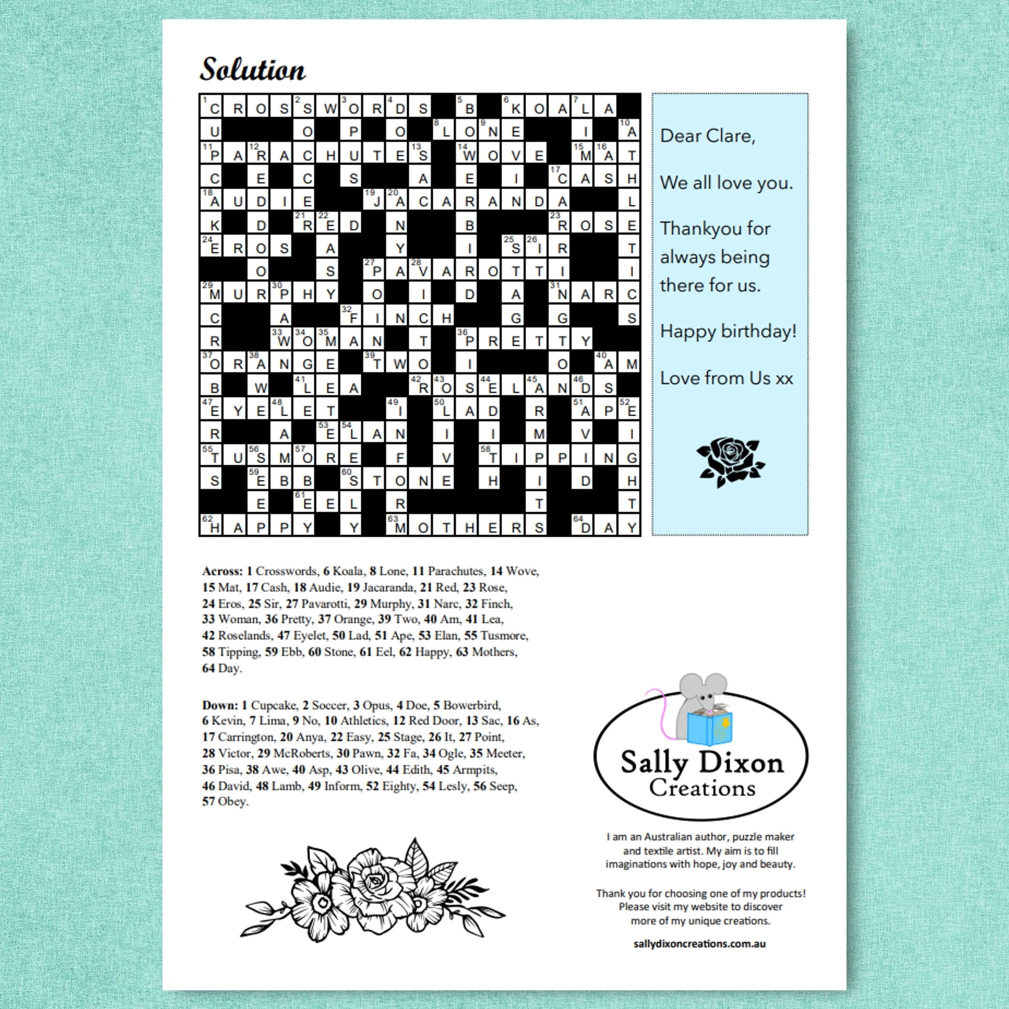 DIGITAL Personalised Custom Crossword Printable PDF