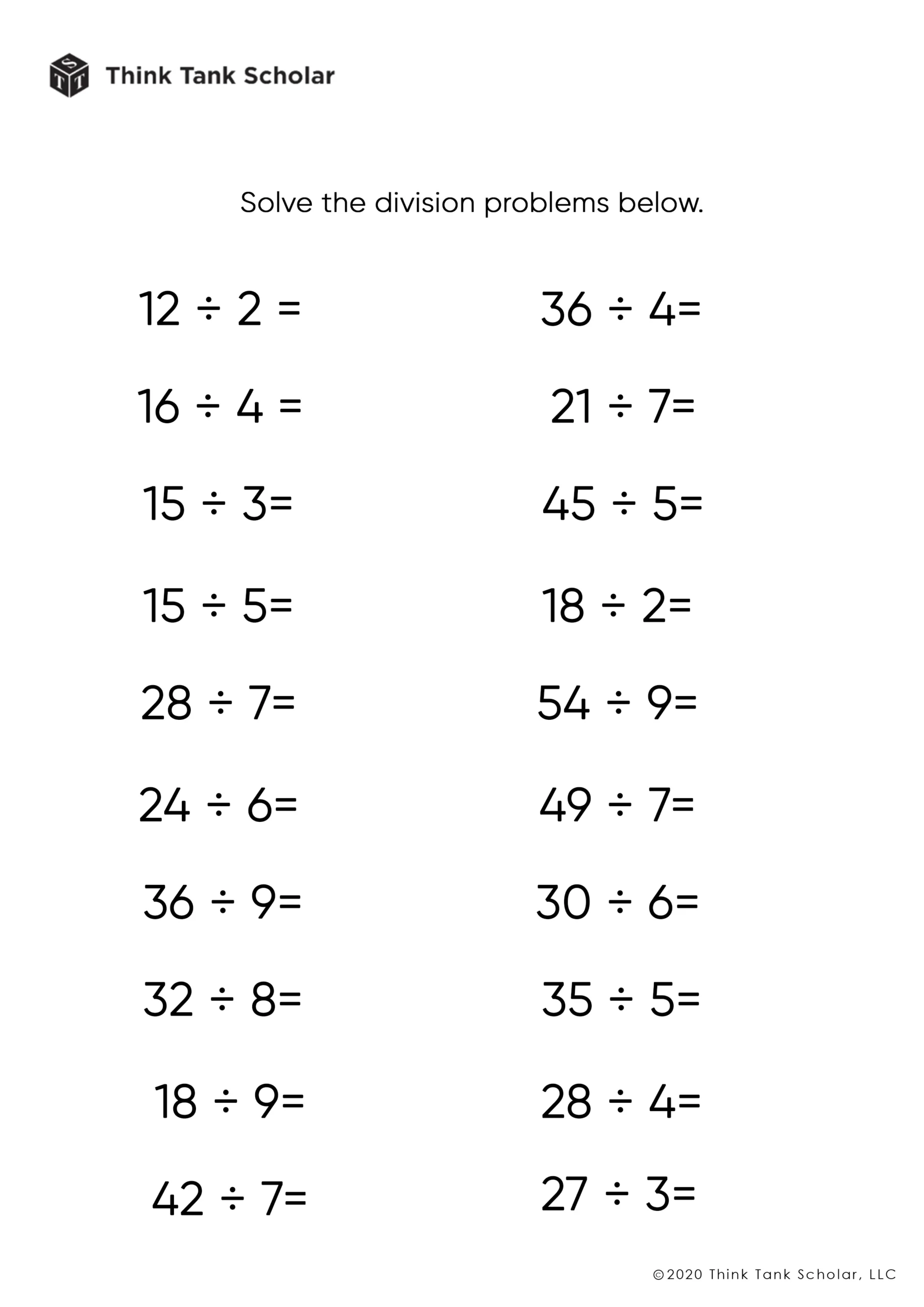 Free Printable Division Worksheets Grade 3