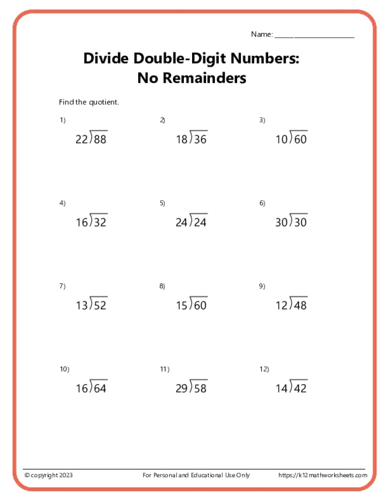 3rd Grade Division Worksheets Free Printable