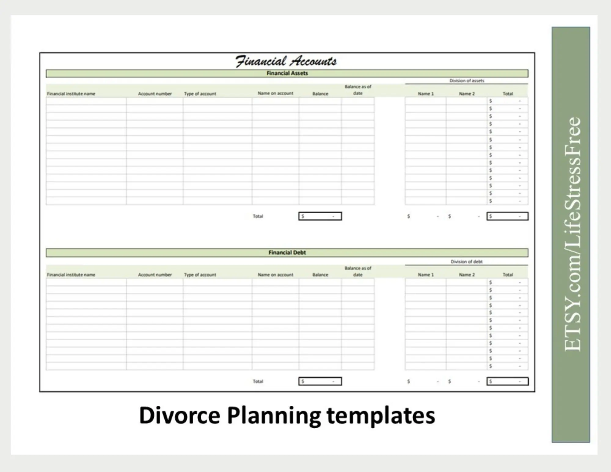 Divorce Planner Divorce Spreadsheet Custody Calendar Child 