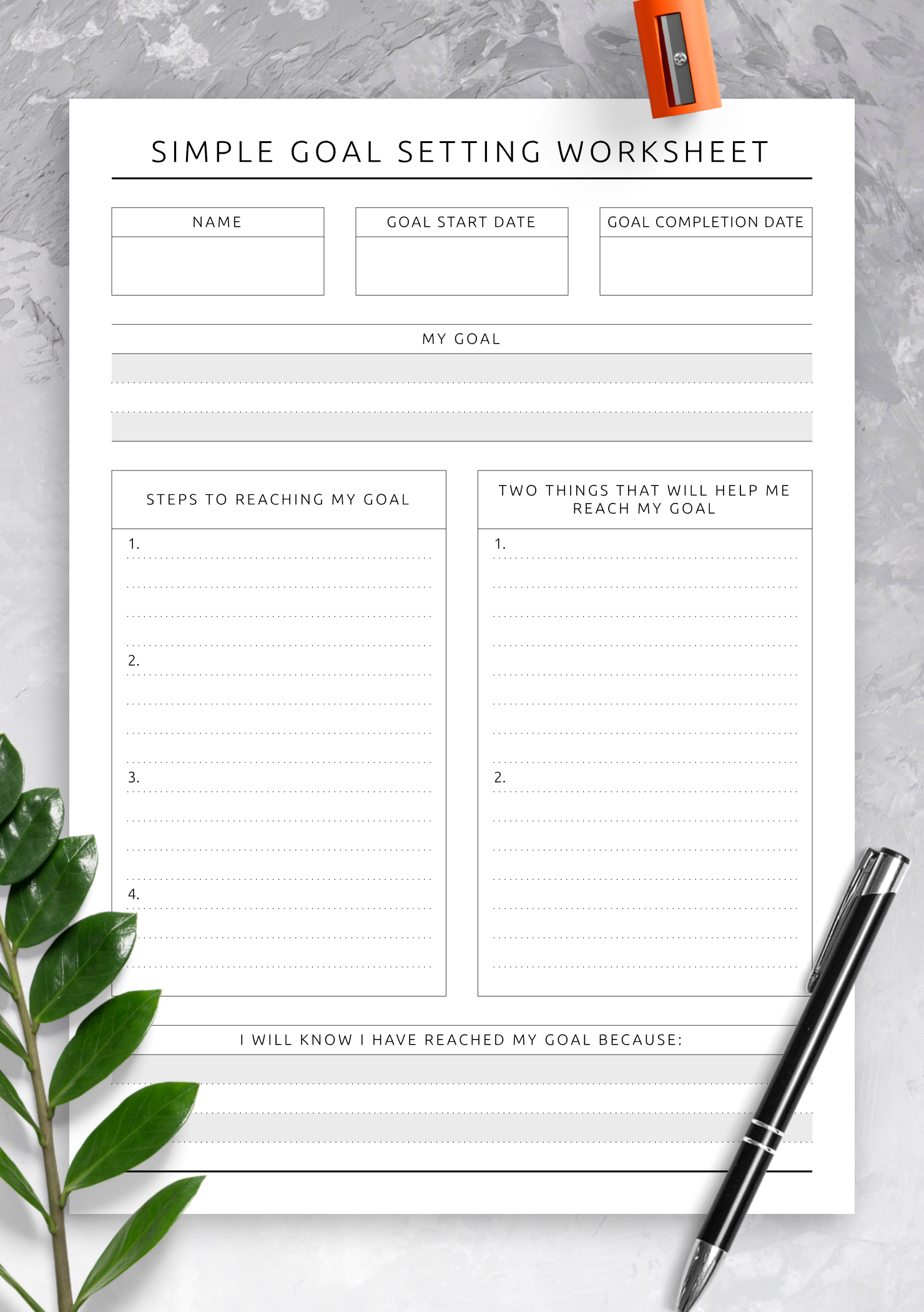 Printable Goal Worksheet For Adults