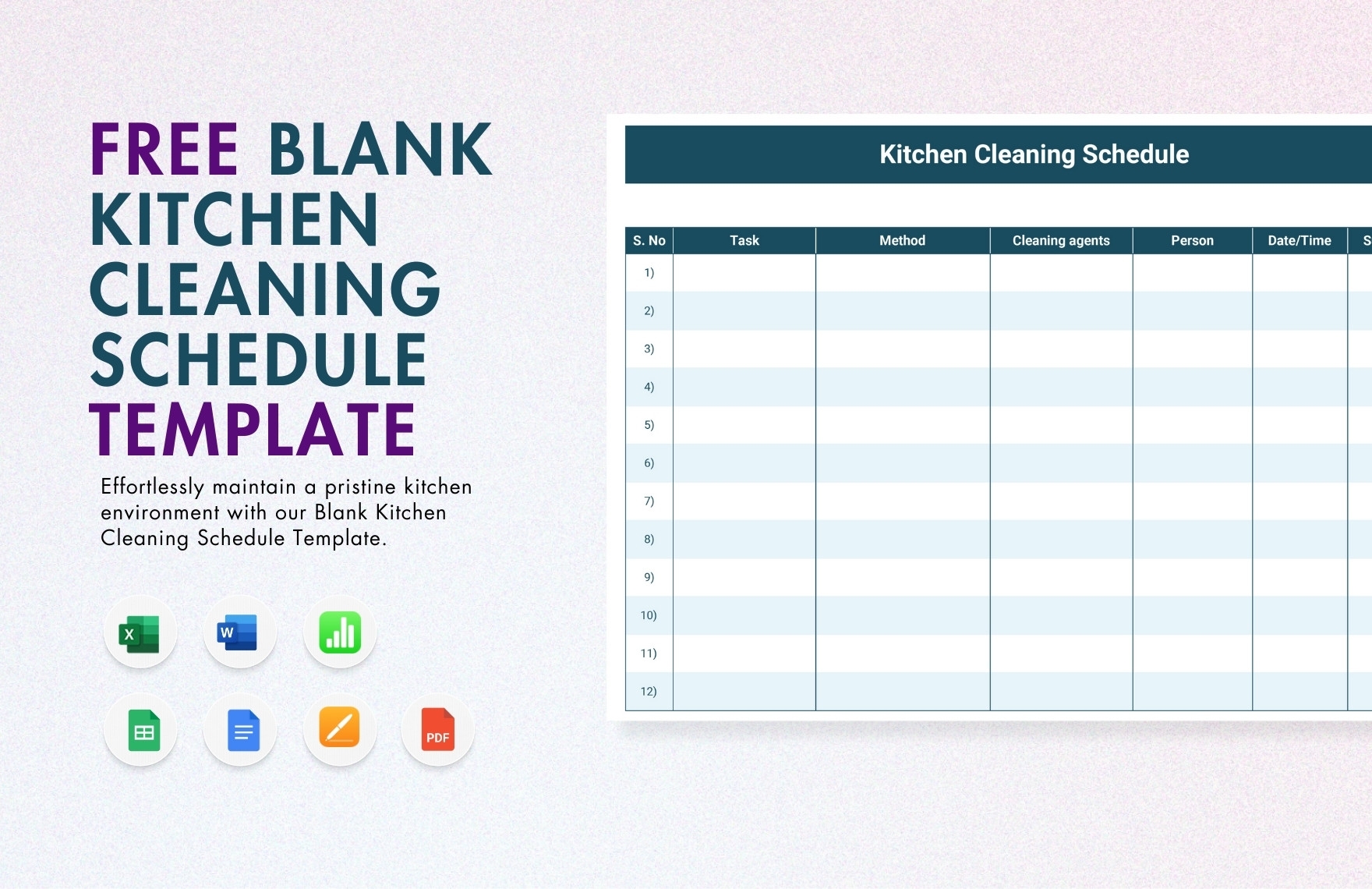 Editable Kitchen Cleaning Schedule Templates In Apple Numbers To 
