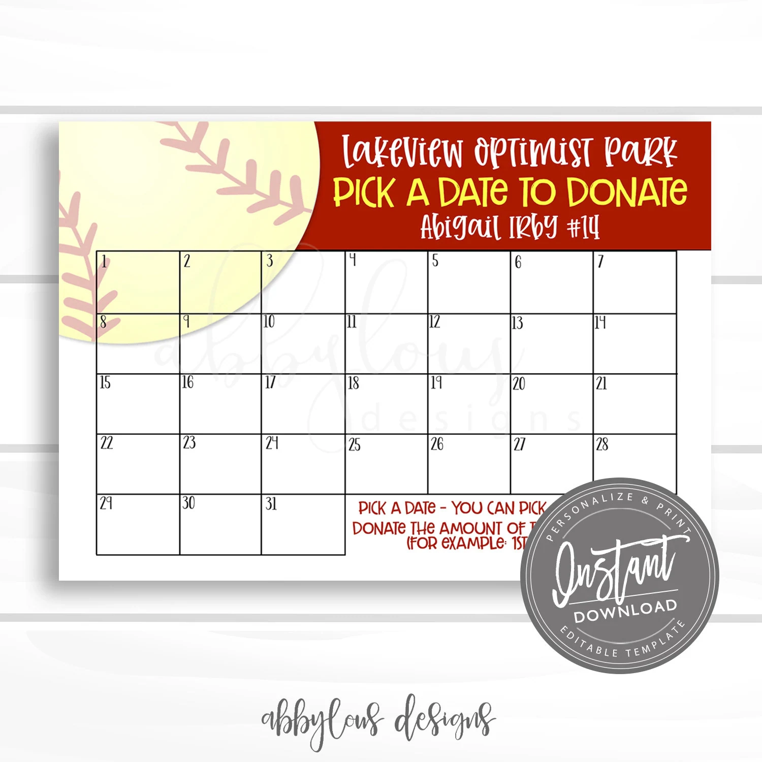 Printable Calendar Fundraiser Template