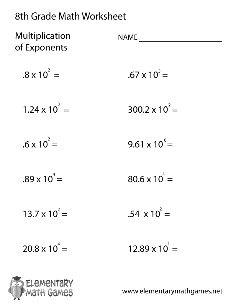 Homework Sheets Printable Math 8 Grade