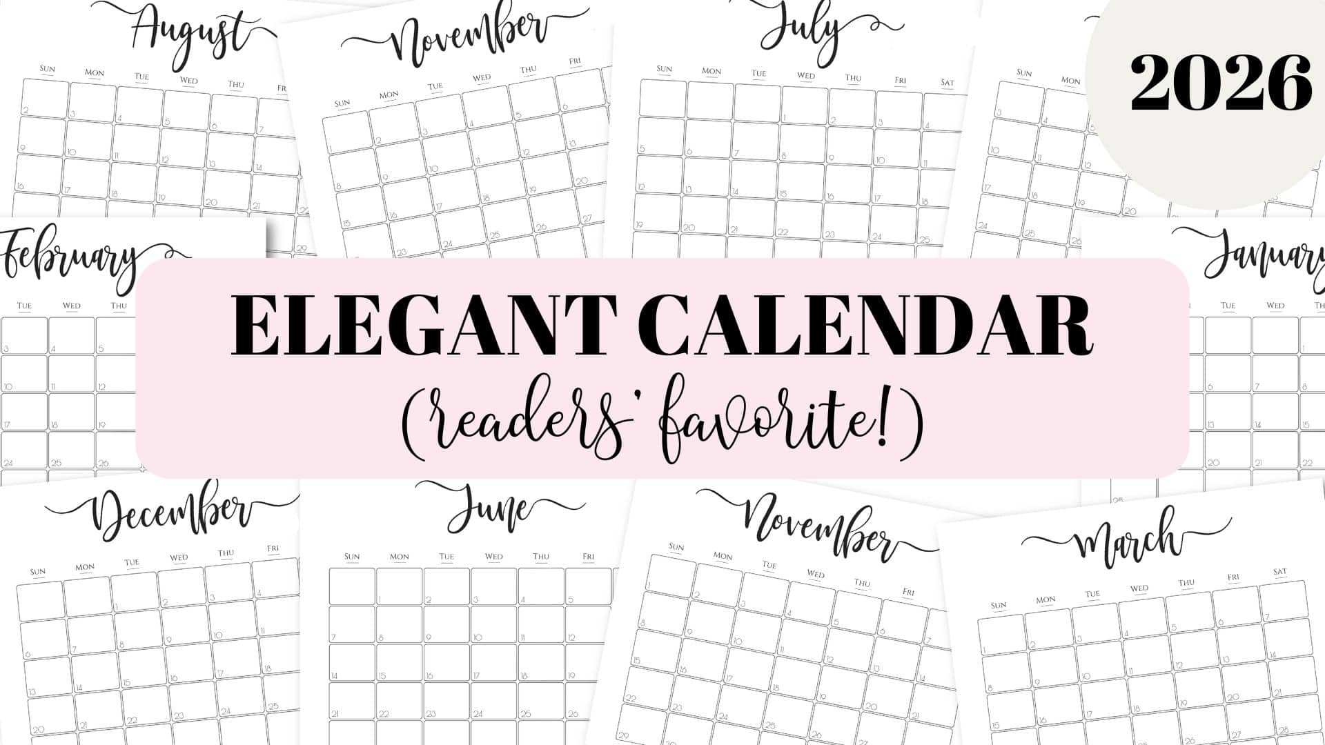 2026 Printable Free Calendar By Month