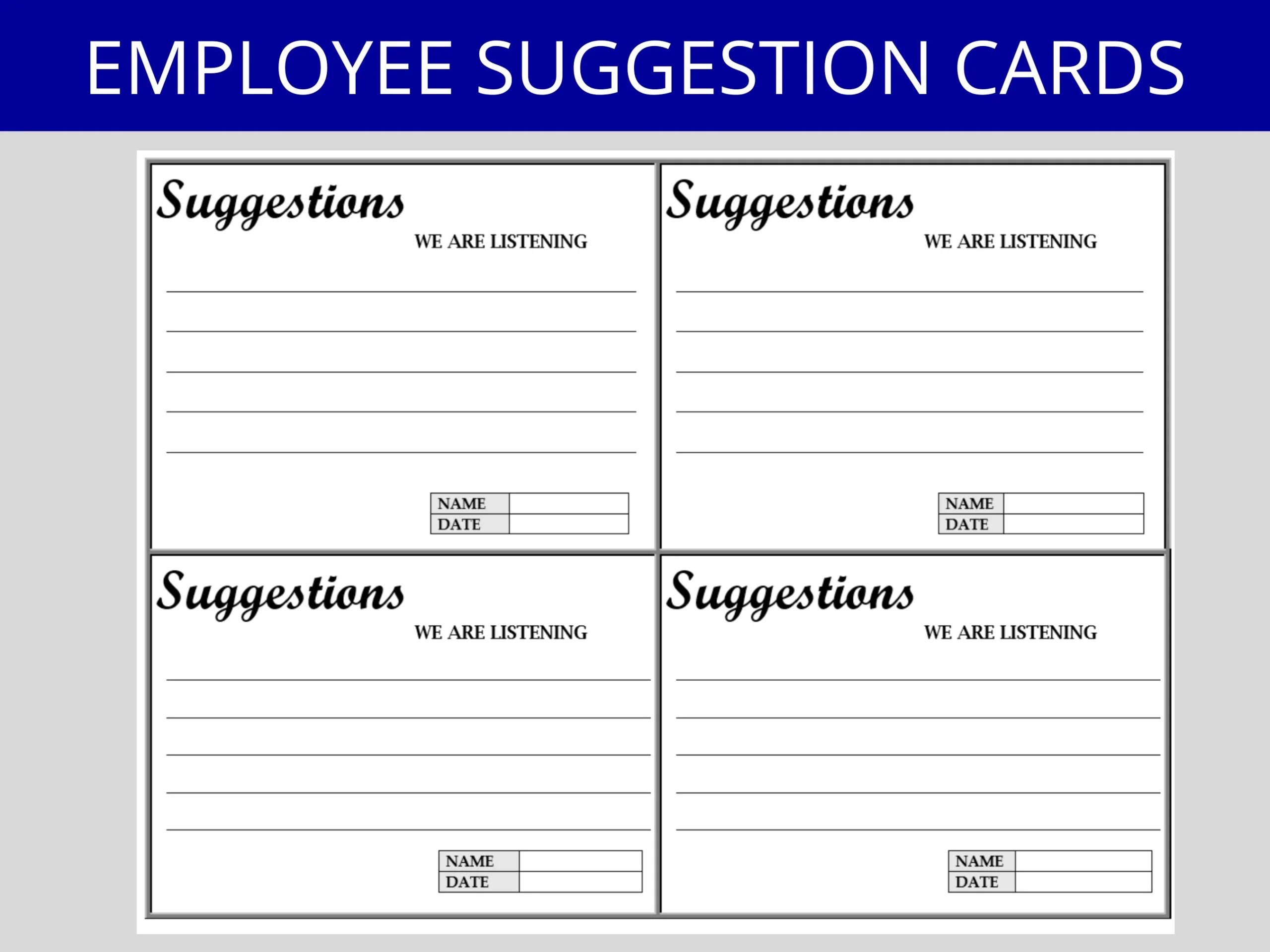 Employee Suggestion Card Template HR Form digital Download 