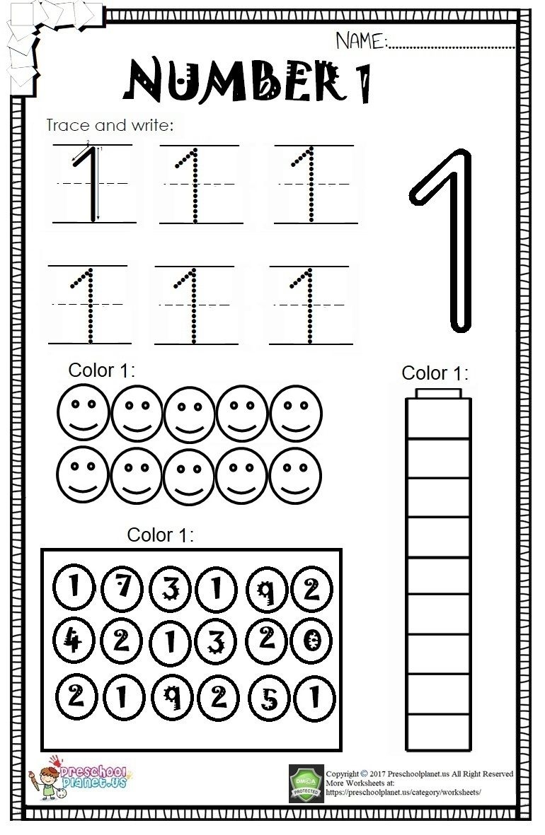 Number 1 Pre K Worksheet Free Printable