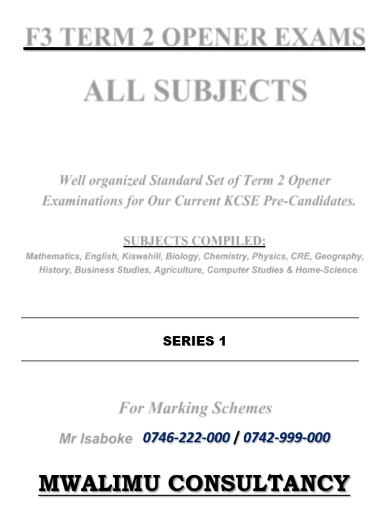 Form 2 Opener Exam 2026