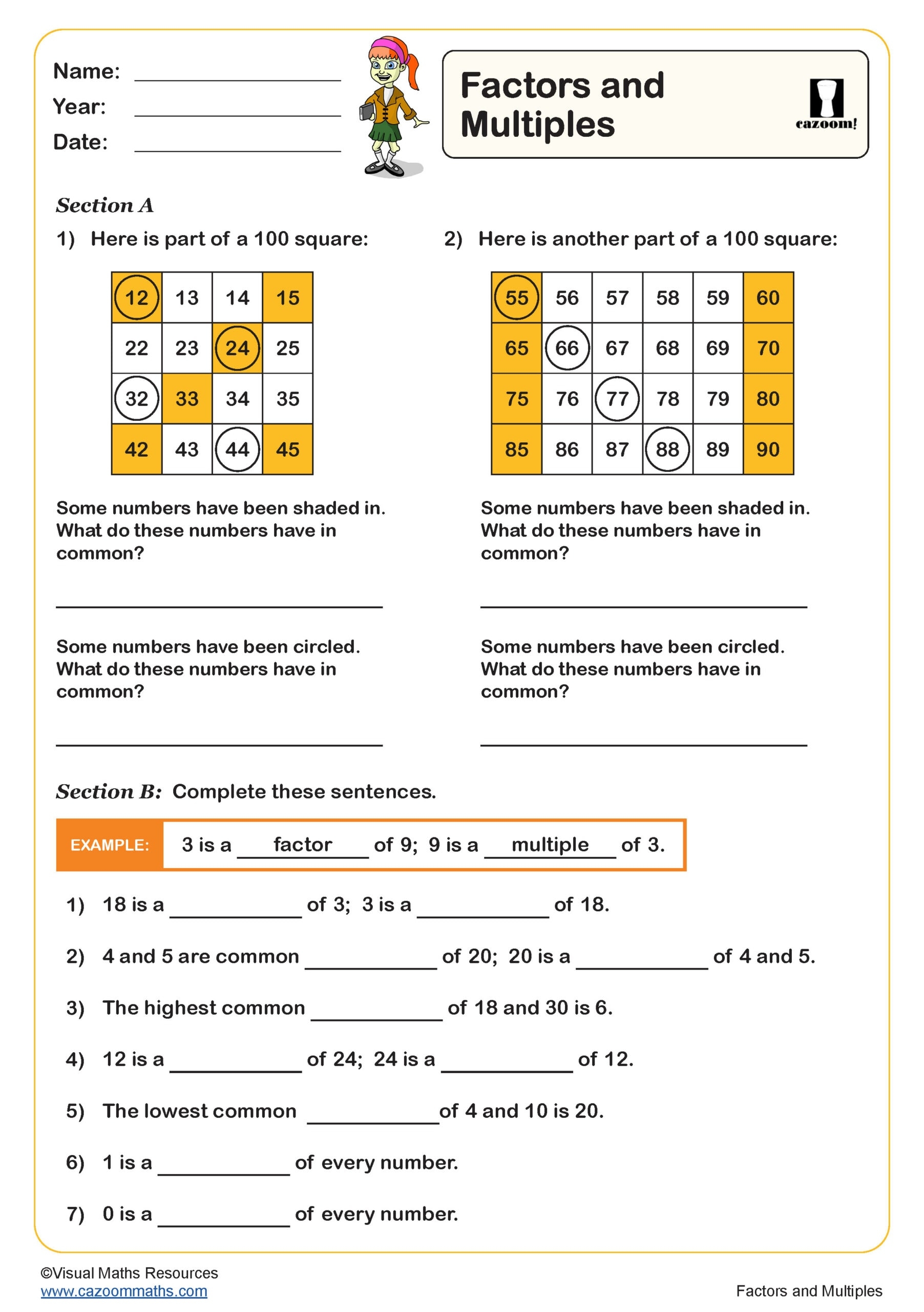 Factors And Multiples Worksheet Fun And Engaging Year 5 PDF 